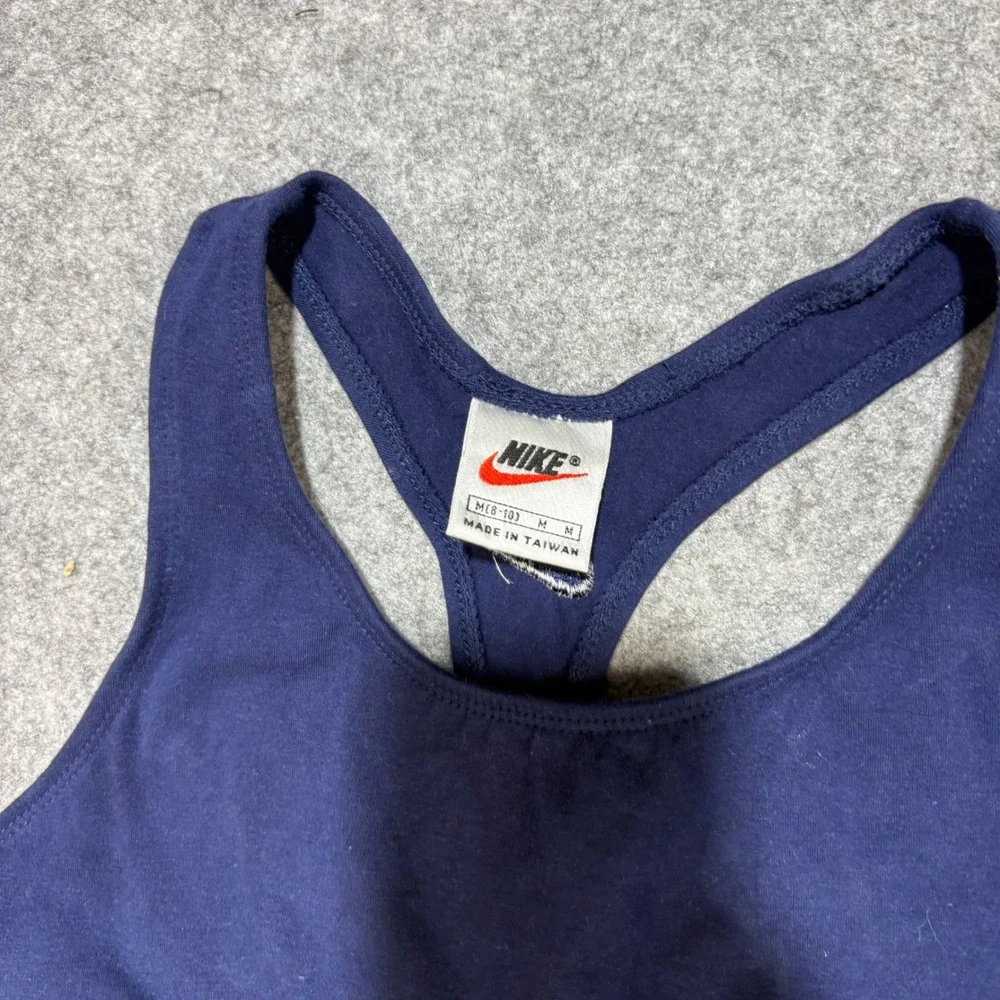 Vintage Nike Sports Bra Navy Blue Racerback Swoosh Logo W Medium Made in Taiwan
